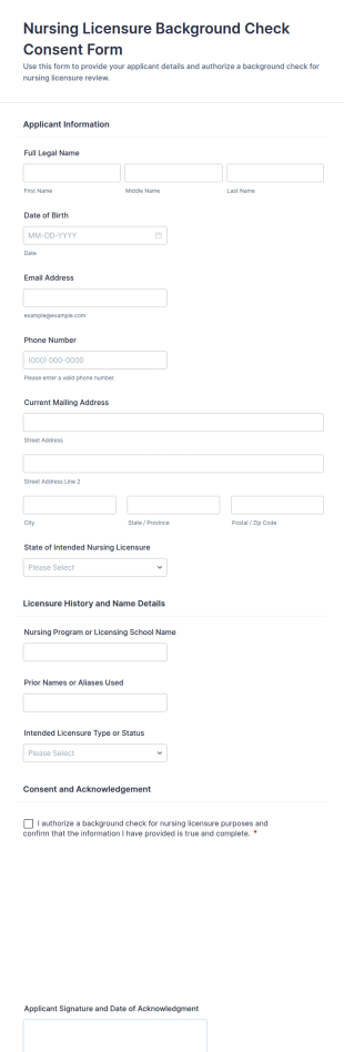 Nursing Licensure Background Check Consent Form Template