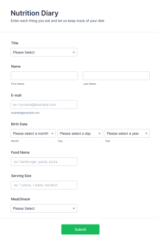 Nutrition Diary Form Template