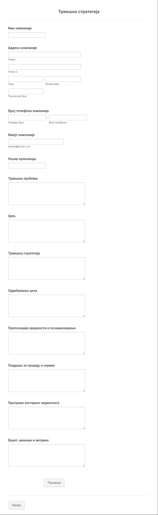 Образац за Тржишну Стратегију