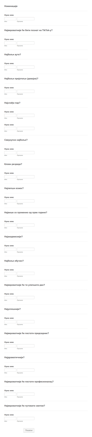 Образац Номинација за Награде