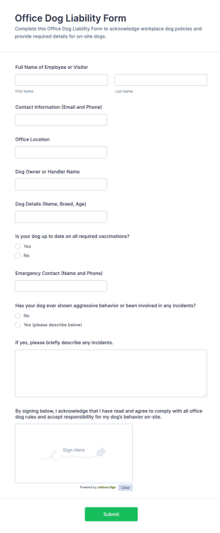 Office Dog Liability Form Template