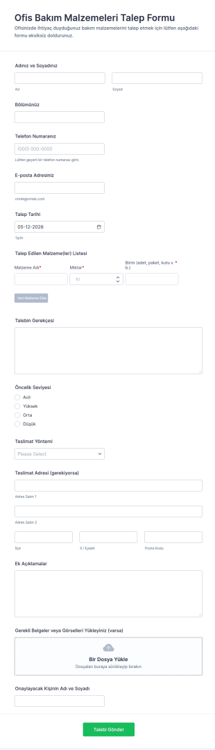Ofis Bakım Malzeme Talep Form Şablonu