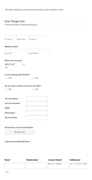 On Boarding Employee Details Form Template