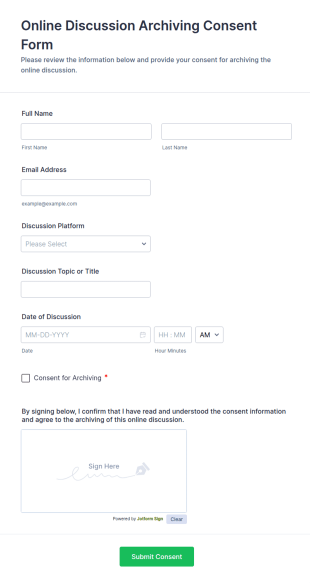 Online Discussion Archiving Consent Form Template