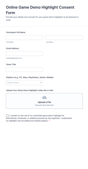 Online Game Demo Highlight Consent Form Template