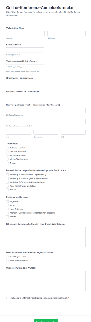 Online Konferenz Anmeldeformular