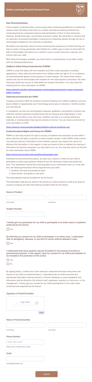 Online Learning Parental Consent Form Template
