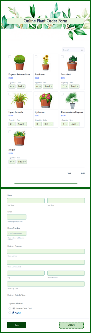 Online Plant Order Form Template