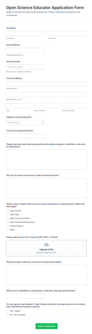 Open Science Educator Application Form Template