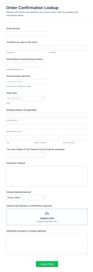 Order Confirmation Lookup Form Template