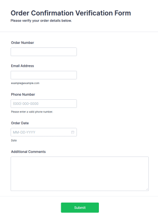 Order Confirmation Verification Form Template