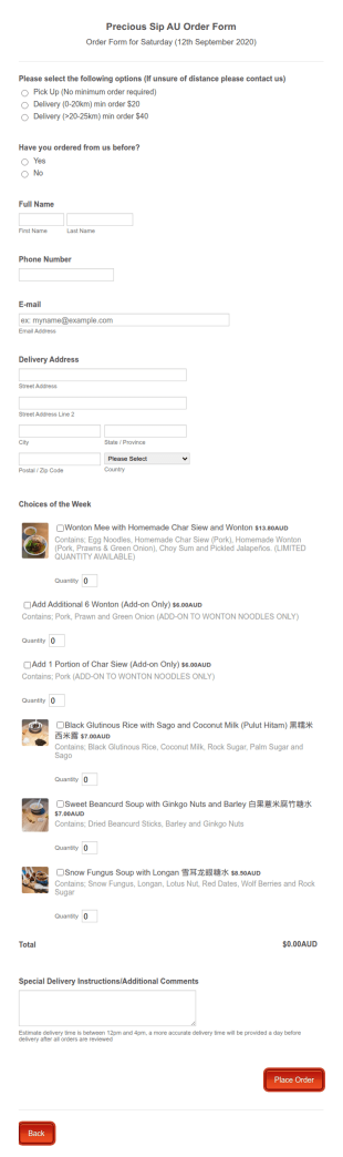 Order Form F&ampB