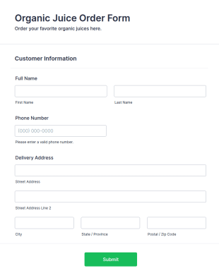 Organic Juice Order Form Template