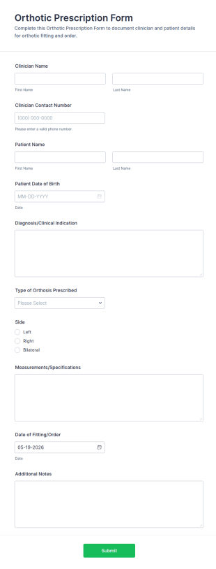 Orthotic Prescription Form Template