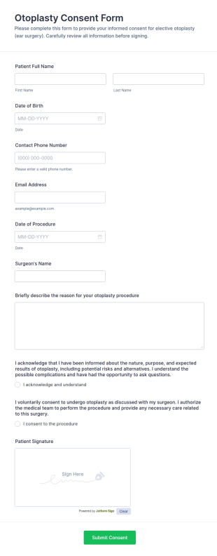 Otoplasty Consent Form Template