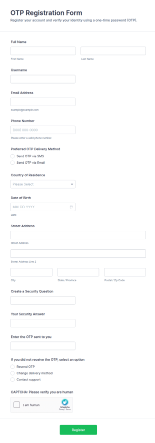 OTP Registration Form Template