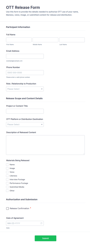 OTT Release Form Template