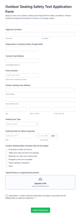Outdoor Seating Safety Test Application Form Template
