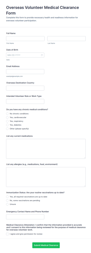 Overseas Volunteer Medical Clearance Form Template