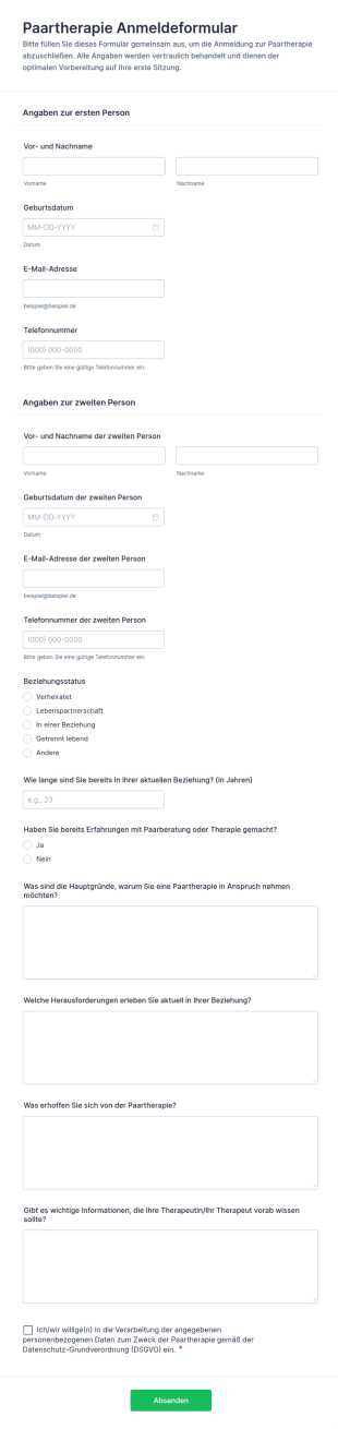 Paartherapie Anmeldeformular