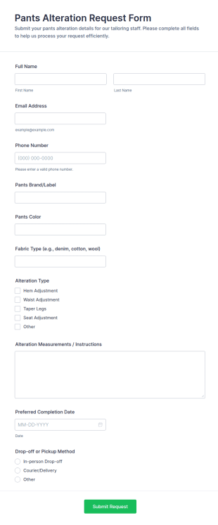 Pants Alteration Request Form Template