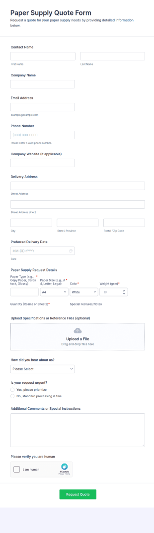 Paper Supply Quote Form Template