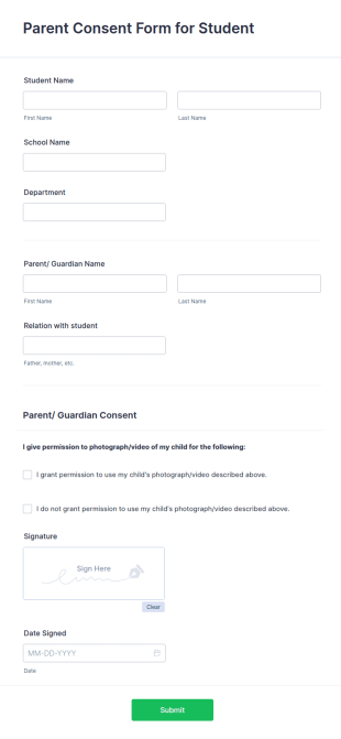 Parent Consent Form For Student