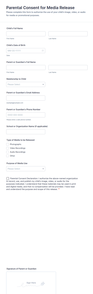 Parental Consent For Media Release Form Template