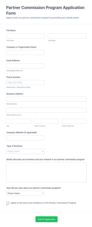 Partner Commission Program Application Form Template