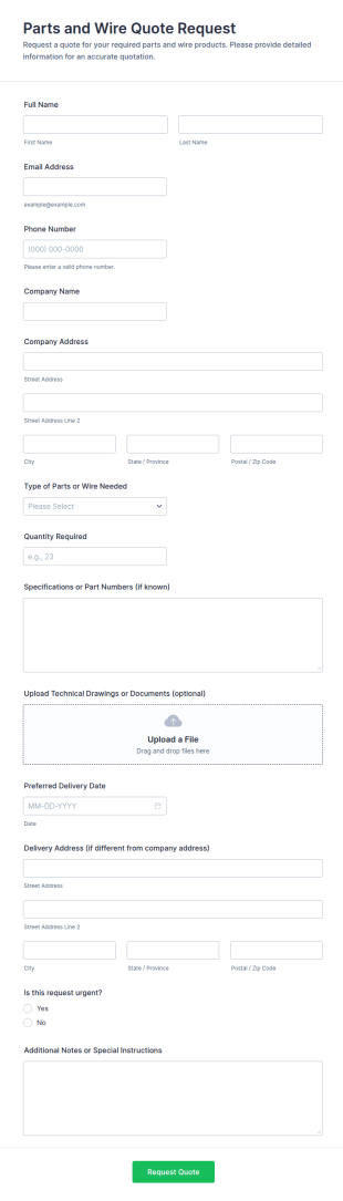 Parts And Wire Quote Request Form Template