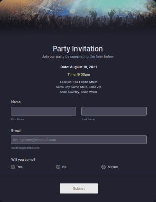 Party Invitation Form Template