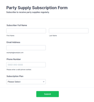Party Supply Subscription Form Template