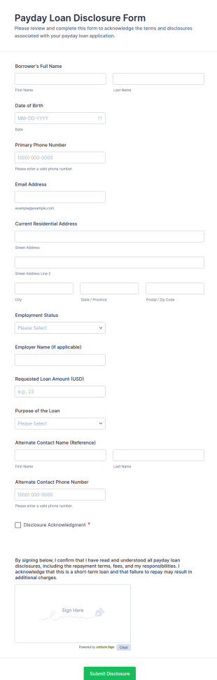 Payday Loan Disclosure Form Template
