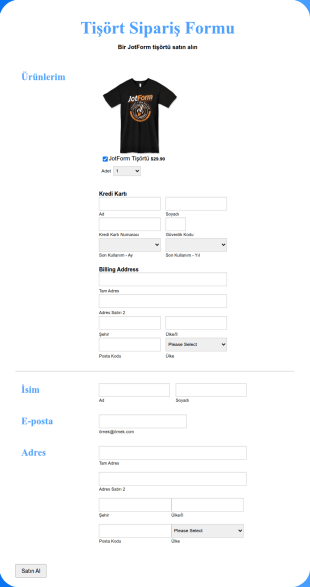 PayJunction Tişört Sipariş Form Şablonu