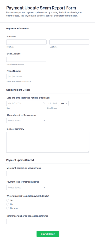 Payment Update Scam Report Form Template
