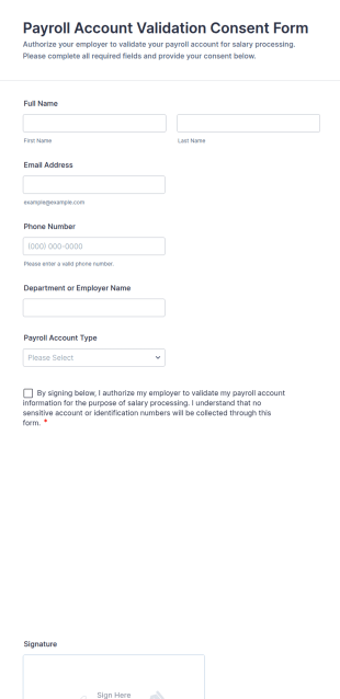 Payroll Account Validation Consent Form Template