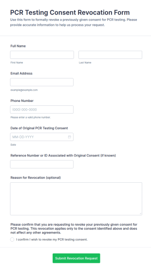 PCR Testing Consent Revocation Form Template