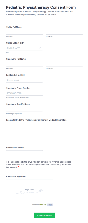 Pediatric Physiotherapy Consent Form Template