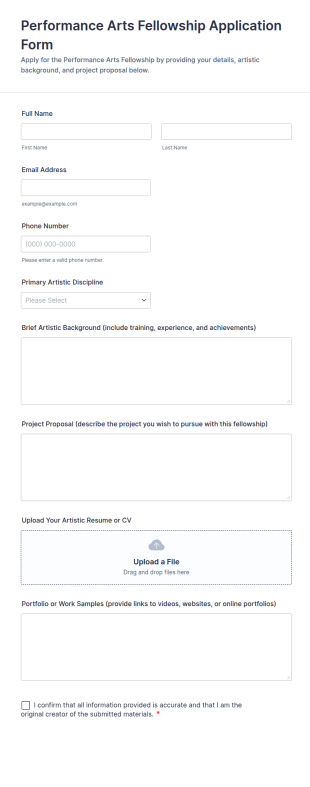 Performance Arts Fellowship Application Form Template