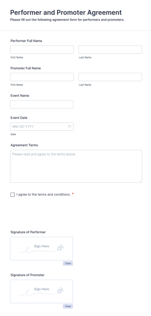 Performer And Promoter Agreement Form Template