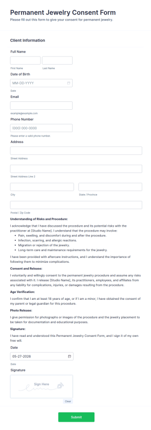 Permanent Jewelry Consent Form Template