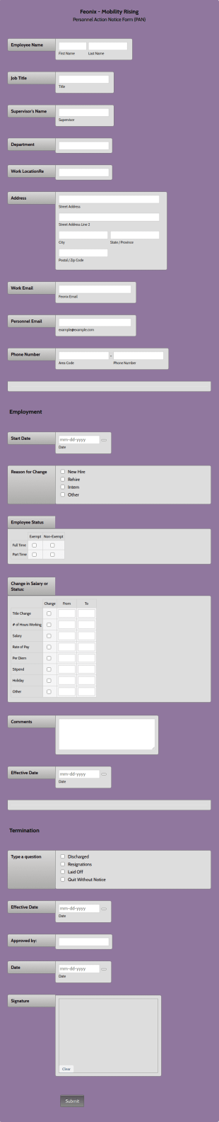 Personnel Action Notice Form Template