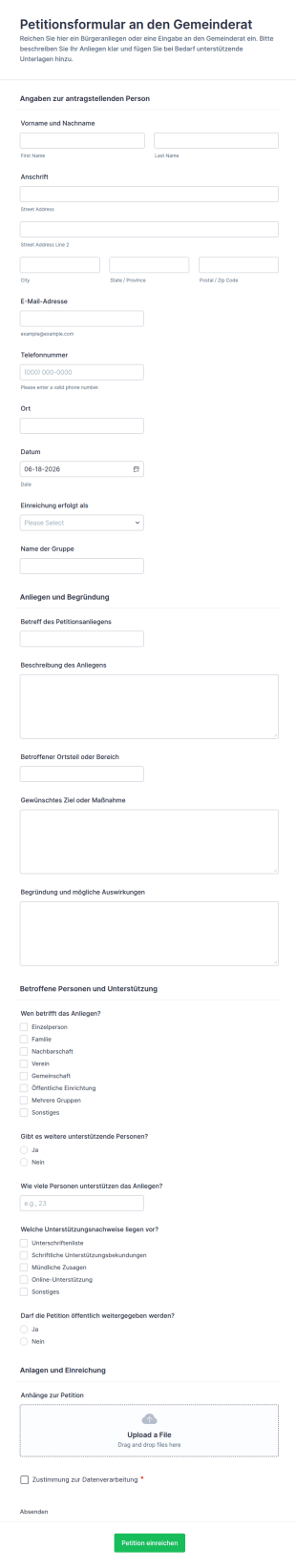 Petitionsformular Für Den Gemeinderat