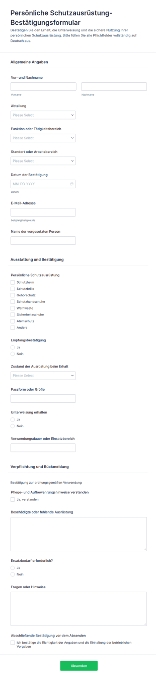 Pflege Und Sicherheitshinweis Bestätigung Formular