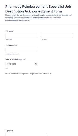 Pharmacy Reimbursement Specialist Acknowledgment Form Template