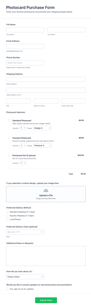 Photocard Purchase Form Template