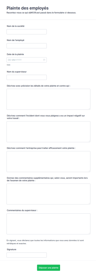 Plainte Des Employ&eacute;s