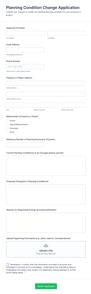 Planning Condition Change Application Form Template
