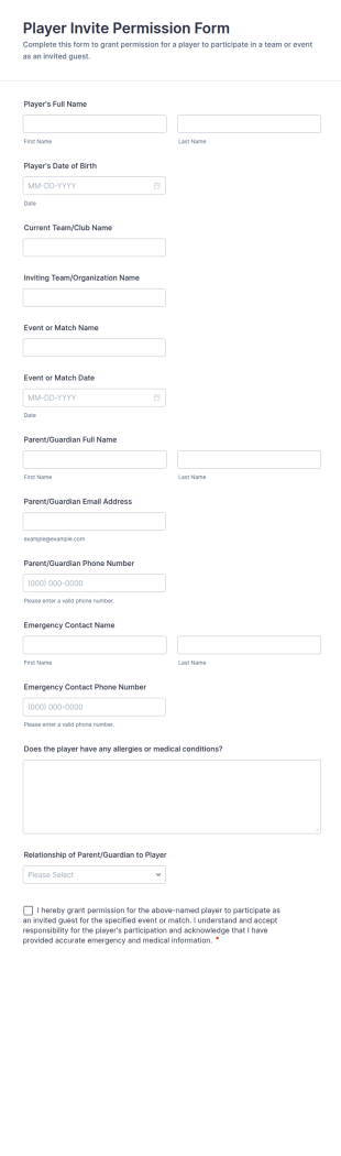 Player Invite Permission Form Template