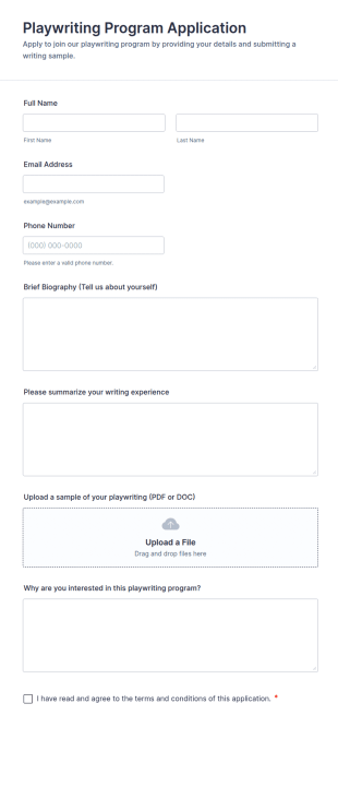 Playwriting Program Application Form Template